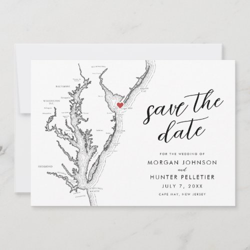 Cape May New Jersey Map Modern Wedding Save The Date