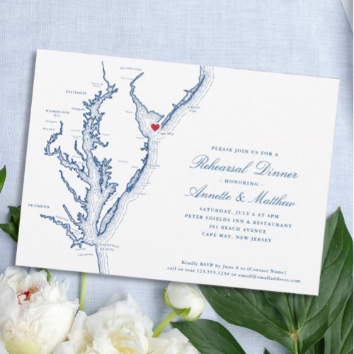 Cape May New Jersey Map Navy Rehearsal Dinner Invitation