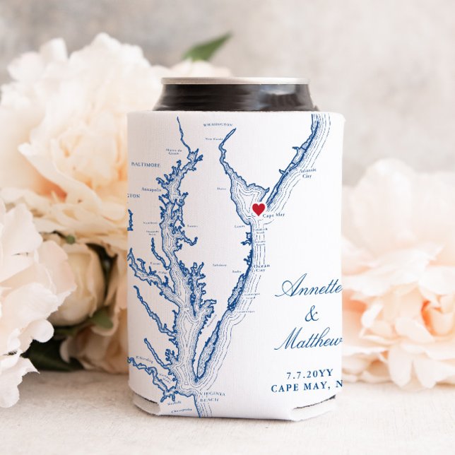 Cape May New Jersey Map Wedding Favor Drink Can Cooler (Creator Uploaded)