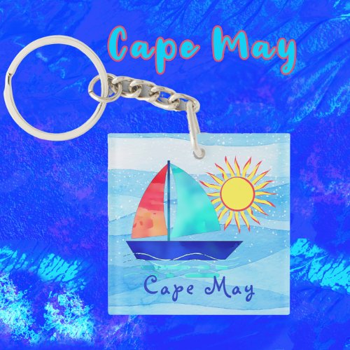 Cape May New Jersey Sailboat and Sunshine Vacation Keychain