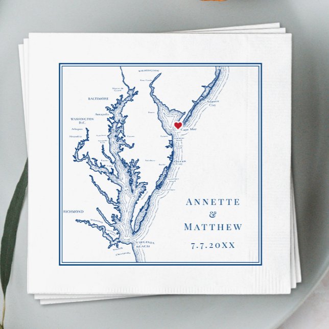Cape May New Jersey Shore Map Elegant Wedding Napkins (Creator Uploaded)