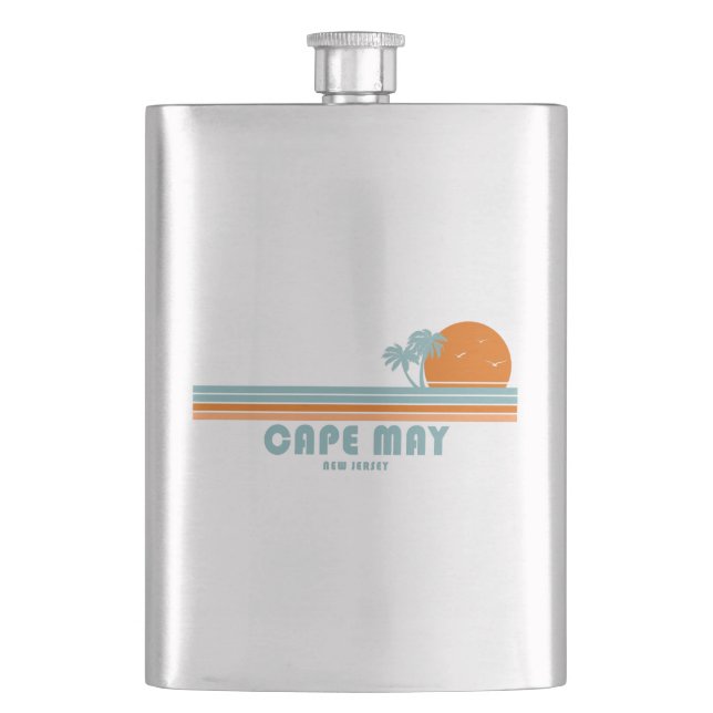 Cape May New Jersey Sun Palm Trees Flask (Front)