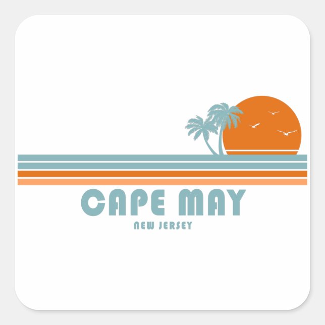 Cape May New Jersey Sun Palm Trees Square Sticker (Front)