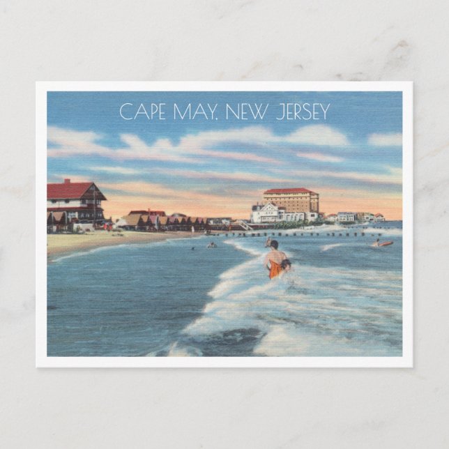 Cape May, New Jersey Vintage Beach Scene Postcard (Front)