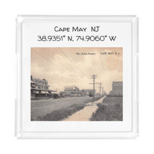 Cape May NJ Map Coordinates Vintage Style Acrylic Tray