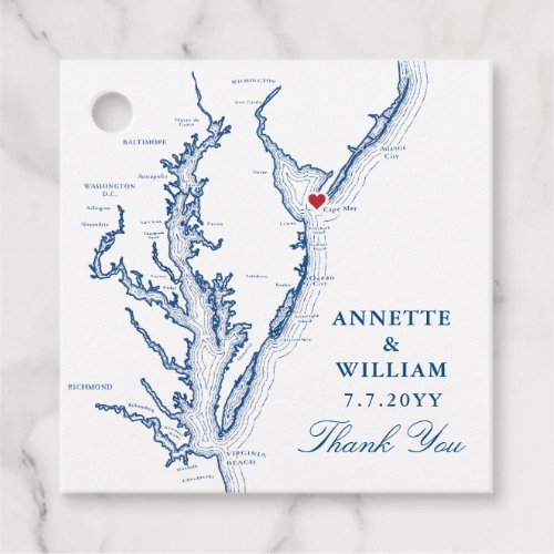 Cape May NJ Map Navy Blue Wedding Favor Tags