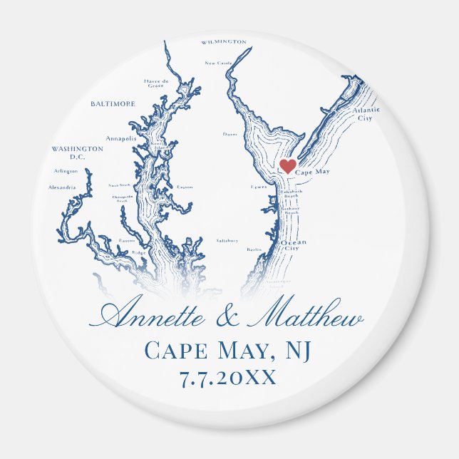 Cape May NJ Map Wedding Favor Keepsake  Magnet (Front)