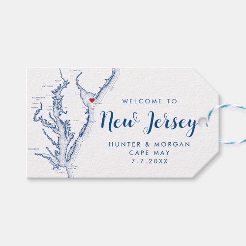 Cape May NJ Minimal Modern Navy Wedding Welcome Gift Tags