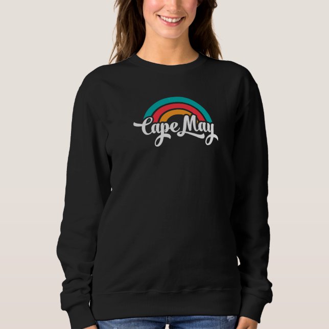 CAPE MAY NJ Retro Script With Rainbow 9 Sweatshirt (Front)