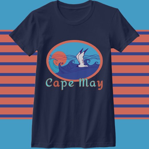 Cape May NJ Seagull Ocean Waves and Sun T_Shirt