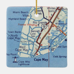 Cape May NJ Vintage Map Ceramic Ornament