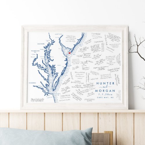 Cape May NJ Wedding Modern Map Guest Book Poster