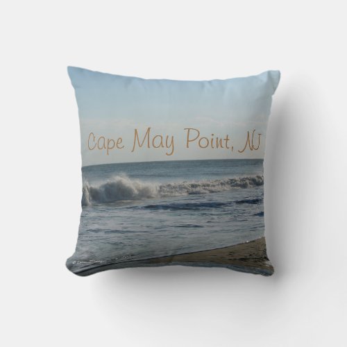 Cape May Point NJ Ocean Waves Sandy Beach Throw Pillow