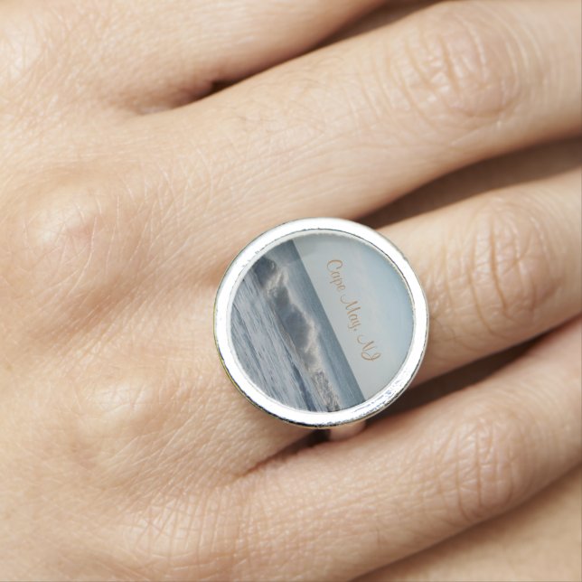Cape May Point, NJ Ocean Waves Silver Ring (In Situ)