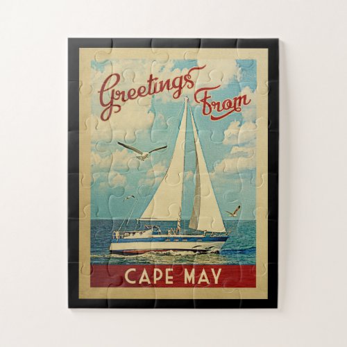 Cape May Sailboat Vintage Travel New Jersey Jigsaw Puzzle