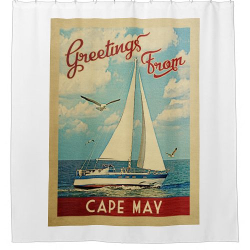 Cape May Sailboat Vintage Travel New Jersey Shower Curtain