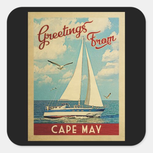 Cape May Sailboat Vintage Travel New Jersey Square Sticker