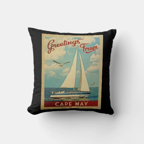 Cape May Sailboat Vintage Travel New Jersey Throw Pillow