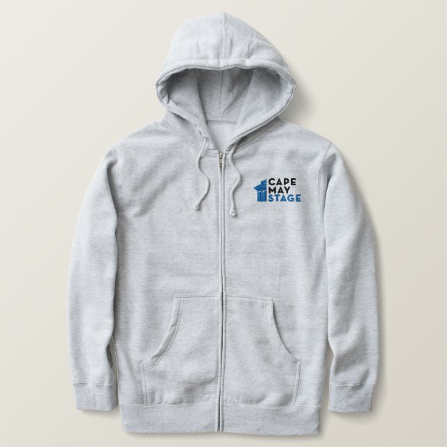 Cape May Stage Embroidered Hoodie in Light Grey (Design Front)