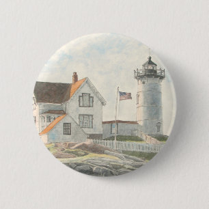 Cape Neddick Lighthouse Watercolor Button