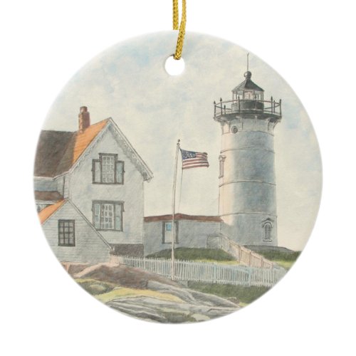 Cape Neddick Lighthouse Watercolor Ceramic Ornament