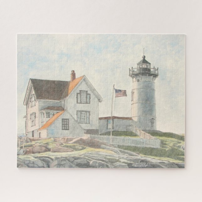 Cape Neddick Lighthouse Watercolor Jigsaw Puzzle (Horizontal)