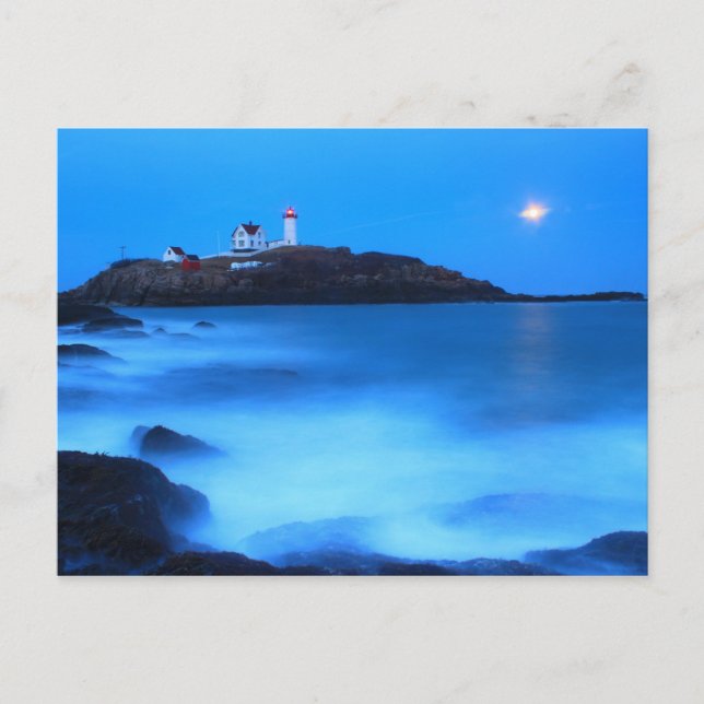 Cape Neddick Nubble Lighthouse Full Moon Tide Postcard (Front)