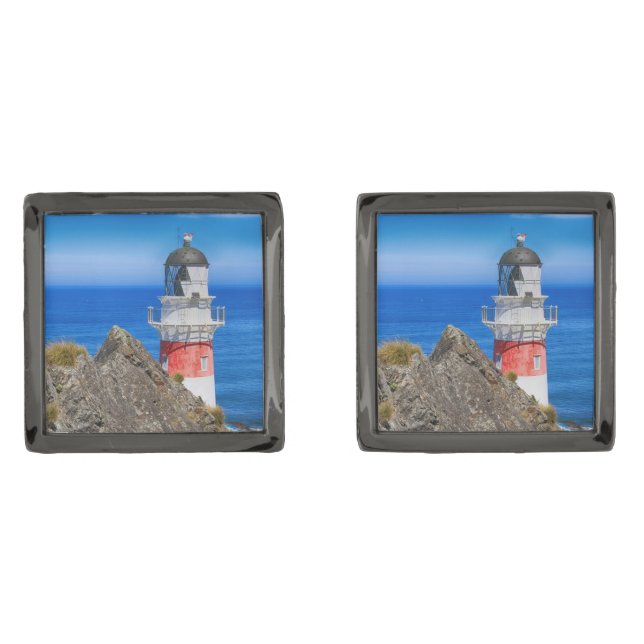 Cape_Palliser_Lighthouse_001 Gunmetal Finish Cufflinks (Front)