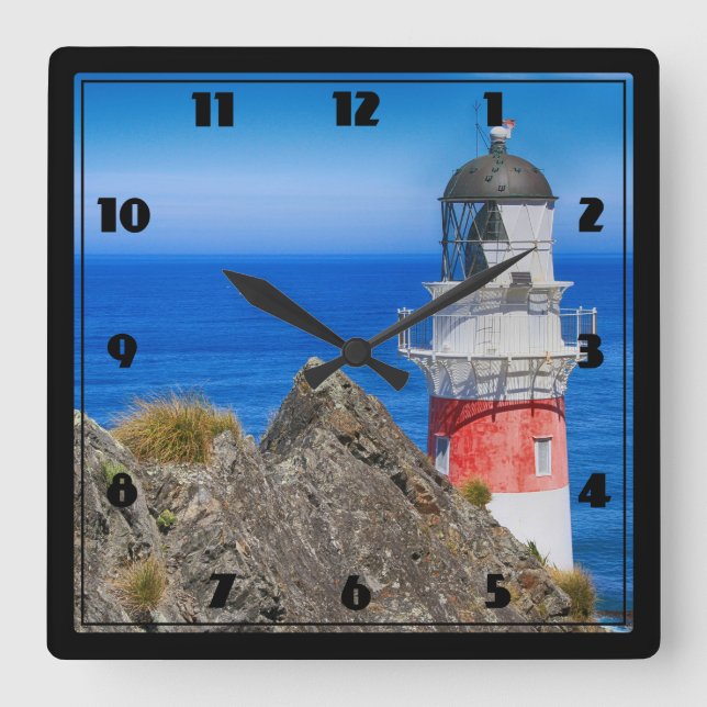 Cape Palliser New Zealand Lighthouse Square Wall Clock (Front)