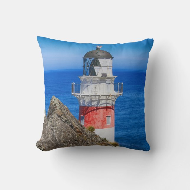 Cape Palliser New Zealand Lighthouse Throw Pillow (Front)