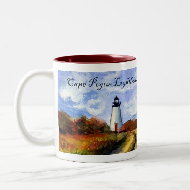 Cape Pogue Lighthouse Mug (Painting & Text) (Left)