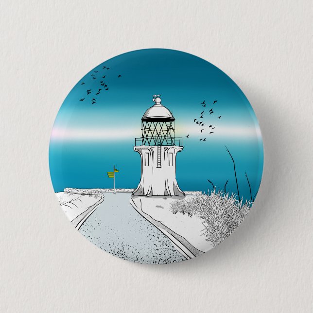 Cape Reinga Lighthouse New Zealand Button (Front)
