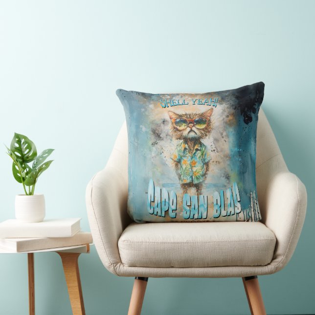 Cape San Blas Florida Beach Cat Throw Pillow (Chair)