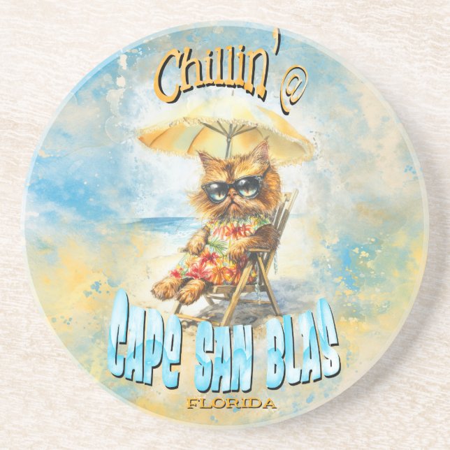 Cape San Blas Florida Beach Lounging Cat Coaster (Front)