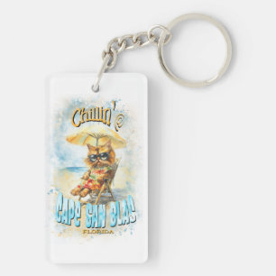 Cape San Blas Florida Beach Lounging Cat Keychain