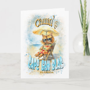 Cape San Blas Florida Beach Lounging Cat Letterpress Thank You Card