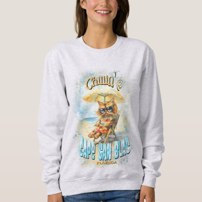Cape San Blas Florida Beach Lounging Cat Sweatshirt (Front)