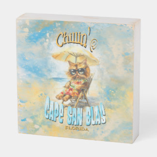 Cape San Blas Florida Beach Lounging Cat Wooden Box Sign
