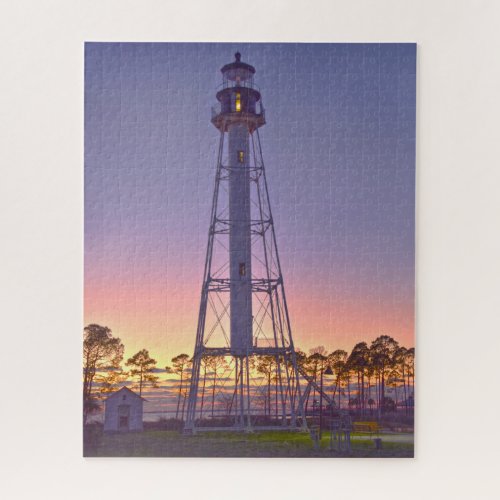 Cape San Blas Lighthouse Port St Joe Sunset Jigsaw Puzzle