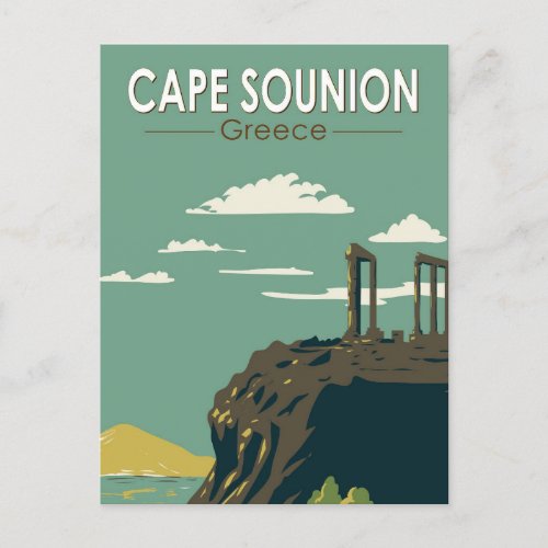 Cape Sounion Greece Travel Art Vintage Postcard