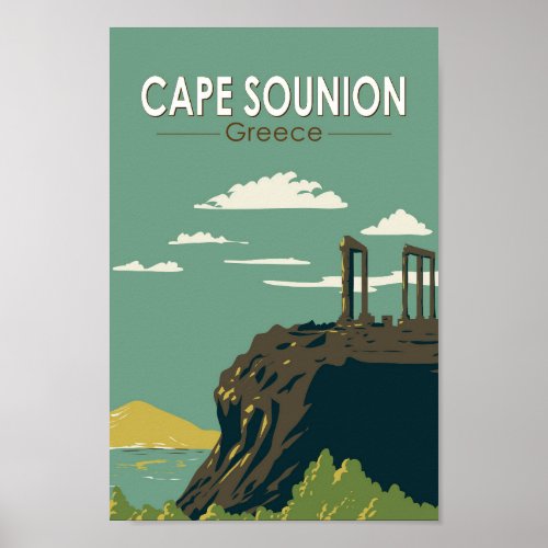 Cape Sounion Greece Travel Art Vintage Poster