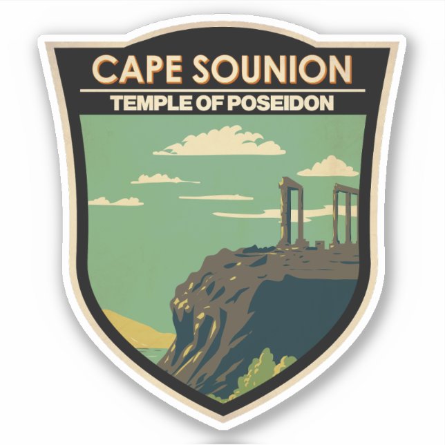 Cape Sounion Greece Travel Art Vintage Sticker (Front)