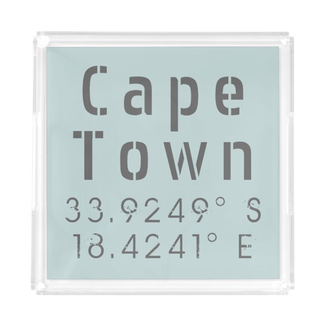 Cape Town Latitude Longitude Acrylic Tray (Front)