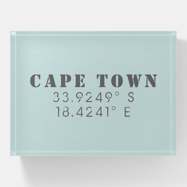 Cape Town Latitude Longitude   Paperweight (Front)