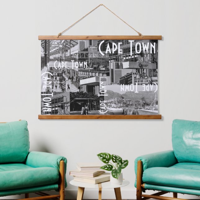 Cape Town Monochrome Cityscape Architecture Hanging Tapestry (Living Room)