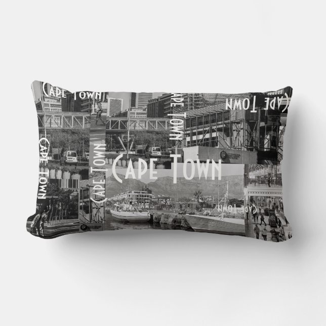 Cape Town Monochrome Cityscape Architecture Lumbar Pillow (Front)