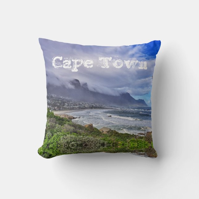 Cape Town SA Table Mountain Camps Bay Ocean Throw Pillow (Front)