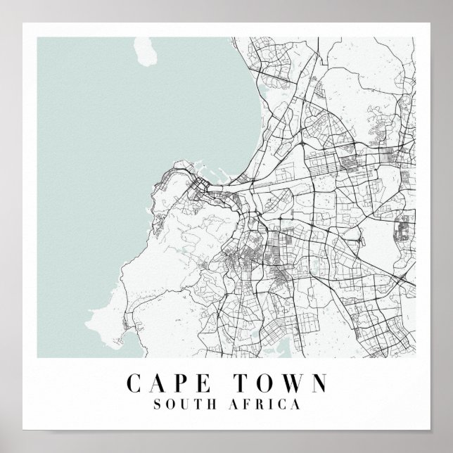 Cape Town South Africa Blue Water Street Map Poster (Front)