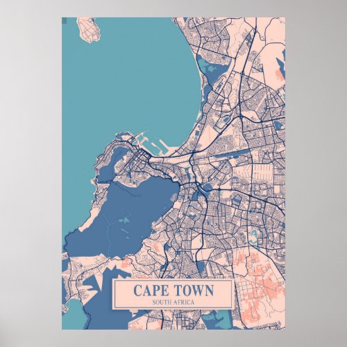 Cape Town _ South Africa Breezy City Map  Poster