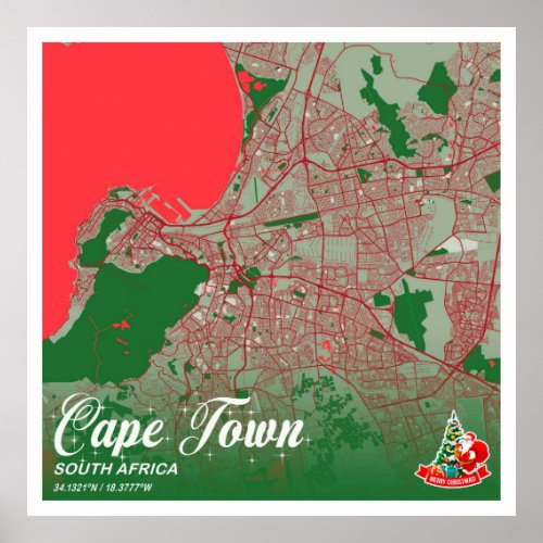 Cape Town _ South Africa Christmas Color City Map Poster